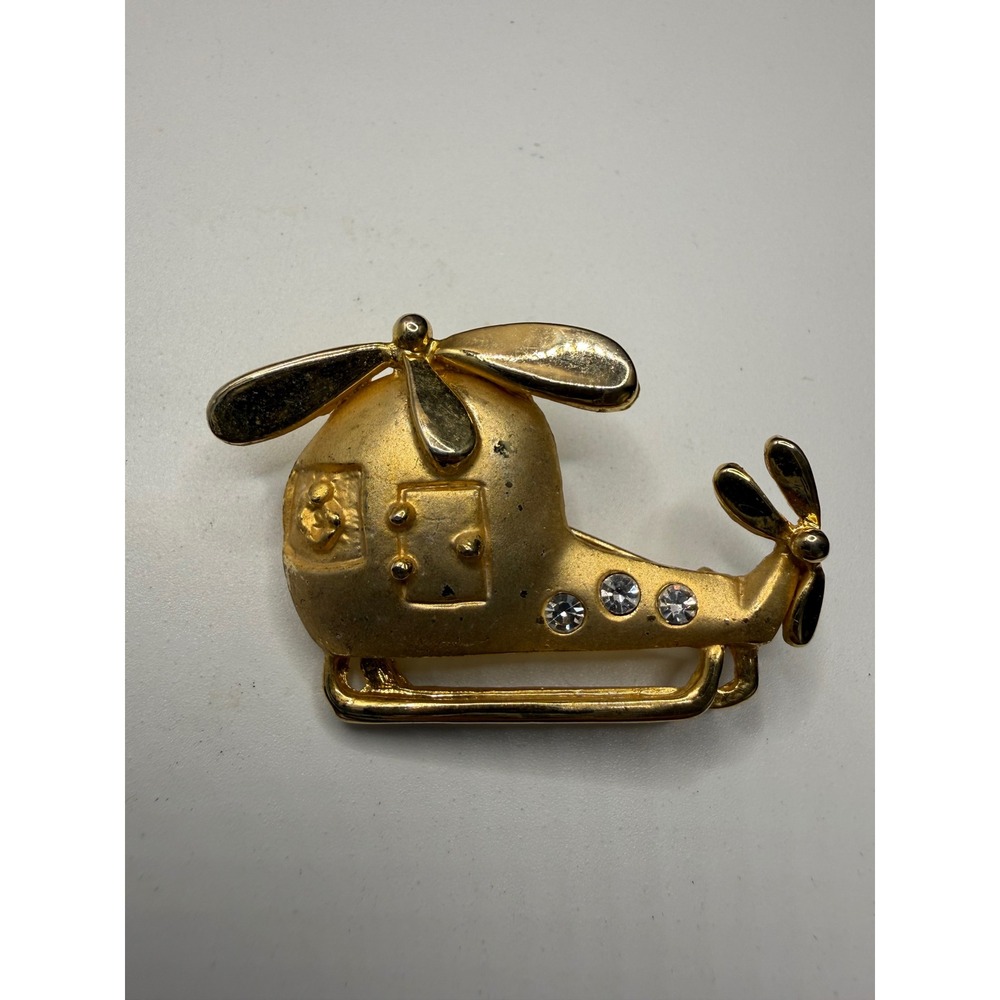 Vintage Gold Tone Helicopter Brooch Pin Aviation Pilot Novelty Jewelry